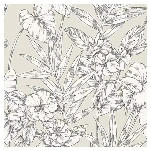 Kirklands Home Wall Murals & Wallpaper|Neutral Tropic Floral Peel & Stick Wallpaper