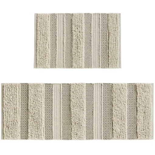 Kirklands Home Bathroom Rugs|Neutral Tufted Stripes Woven Bath Mat Brown