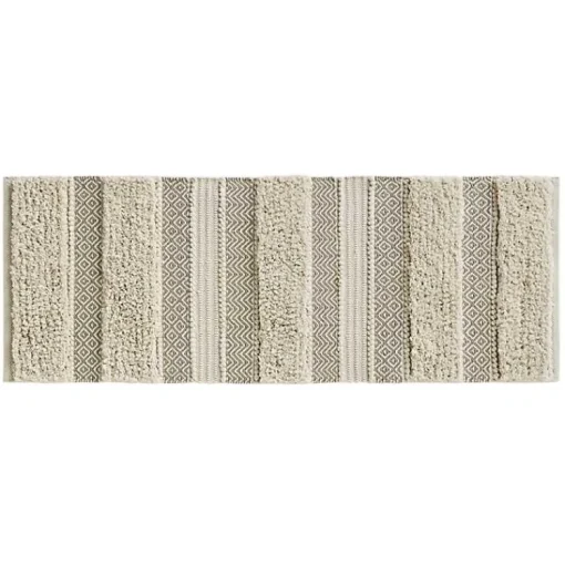 Kirklands Home Bathroom Rugs|Neutral Tufted Stripes Woven Bath Runner Brown