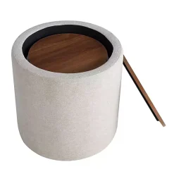 Kirklands Home Benches & Ottomans|Neutral Upholstered Nesting Ottomans, Set of 2 Ivory