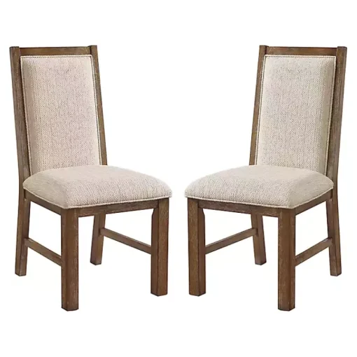 Kirklands Home Dining Chairs|Neutral Upholstered Oak Dining Chairs, Set of 2 Tan