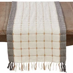 Kirklands Home Outdoor Dining|Neutral Woven Windowpane Table Runner White