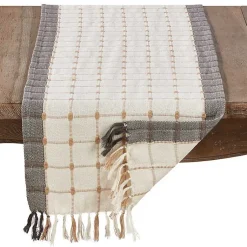 Kirklands Home Outdoor Dining|Neutral Woven Windowpane Table Runner White
