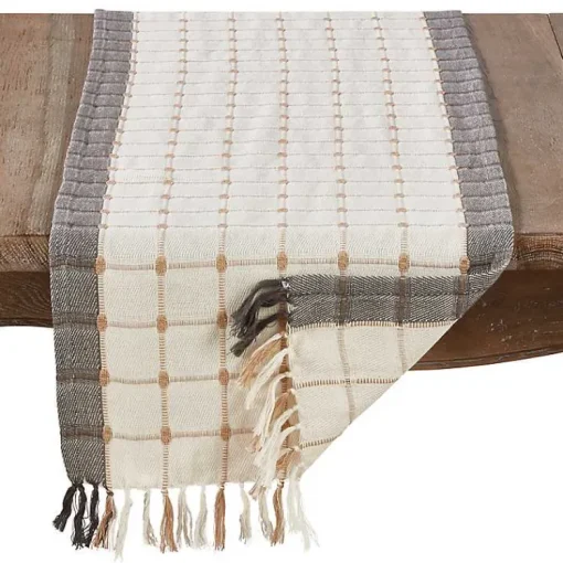 Kirklands Home Outdoor Dining|Neutral Woven Windowpane Table Runner White