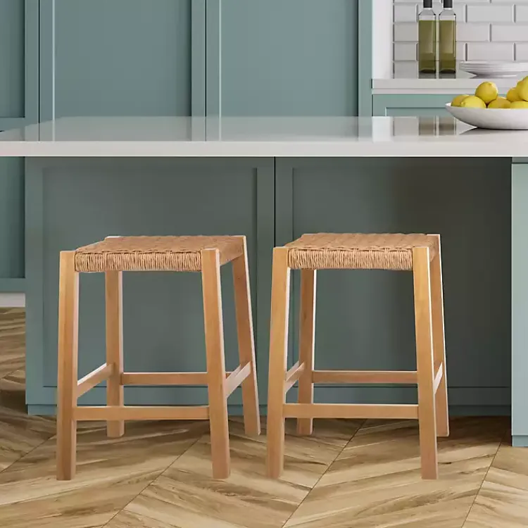 Kirklands Home Bar Stools & Counter Height Stools|Newport Natural Wood and Rattan Counter Stool Brown