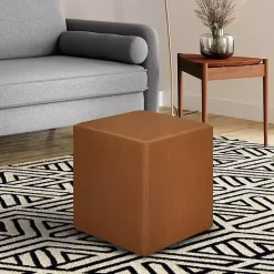 Kirklands Home Benches & Ottomans|Newton Carmel Faux Leather Square Ottoman Brown