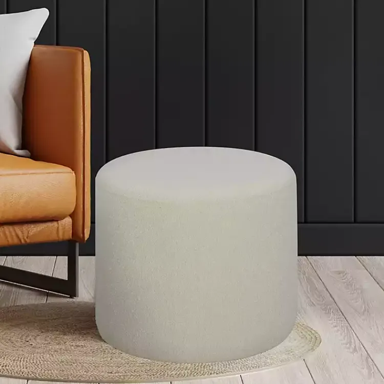 Kirklands Home Benches & Ottomans|Newton Boucle Cylinder Ottoman Ivory