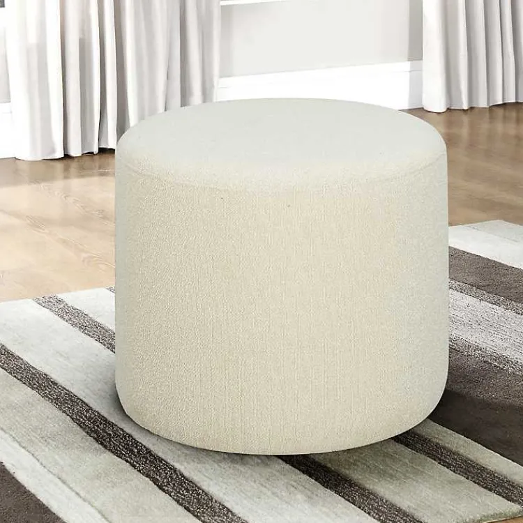 Kirklands Home Benches & Ottomans|Newton Boucle Cylinder Ottoman Ivory