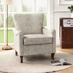Kirklands Home Accent Chairs|Nicola Beige Linen Upholstered Armchair Tan