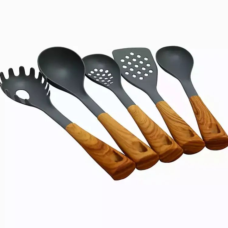 Kirklands Home Serving & Entertaining|Nylon Wood Inspired 5-pc. Kitchen Tool Set Gray