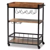 Kirklands Home Kitchen Islands & Bar Carts|Oak and Black Metal Bar Cart with Bottle Rack