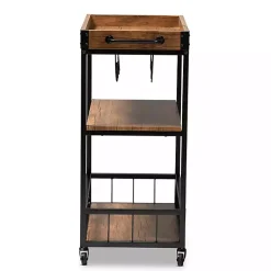 Kirklands Home Kitchen Islands & Bar Carts|Oak and Black Metal Bar Cart with Bottle Rack