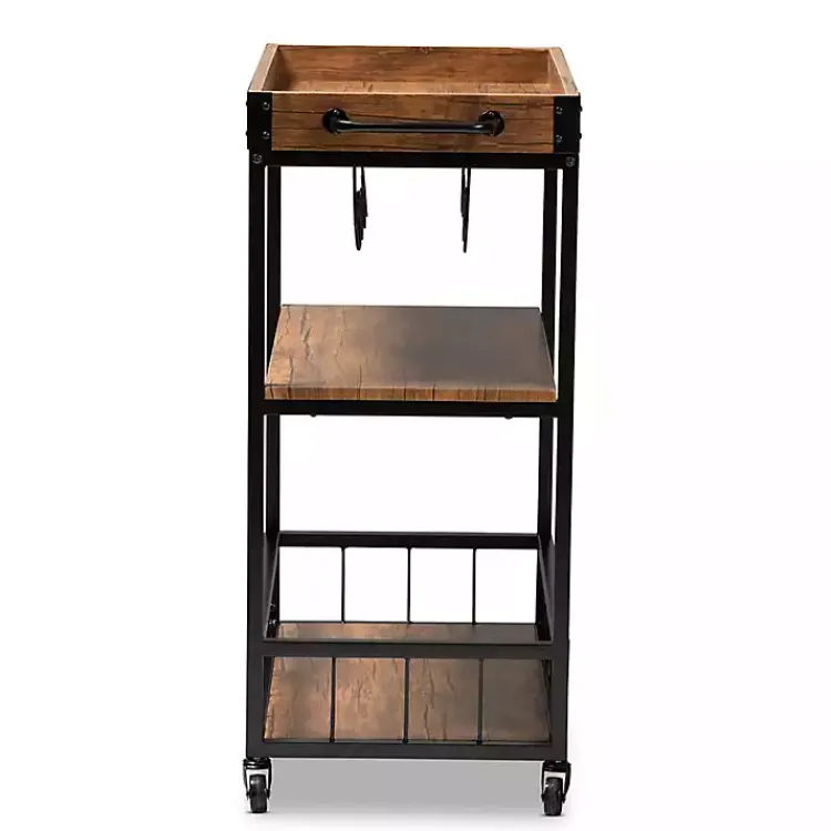 Kirklands Home Kitchen Islands & Bar Carts|Oak and Black Metal Bar Cart with Bottle Rack