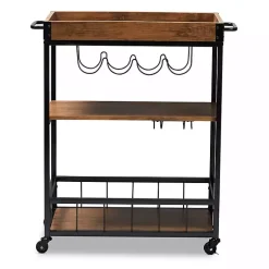 Kirklands Home Kitchen Islands & Bar Carts|Oak and Black Metal Bar Cart with Bottle Rack