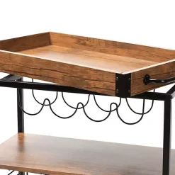 Kirklands Home Kitchen Islands & Bar Carts|Oak and Black Metal Bar Cart with Bottle Rack
