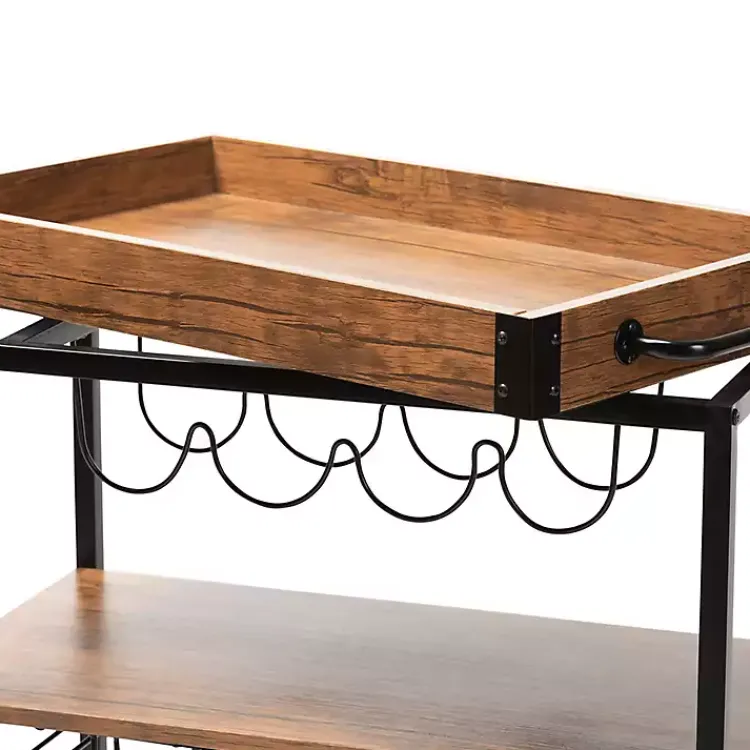 Kirklands Home Kitchen Islands & Bar Carts|Oak and Black Metal Bar Cart with Bottle Rack