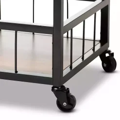 Kirklands Home Kitchen Islands & Bar Carts|Oak and Black Metal Bar Cart with Bottle Rack
