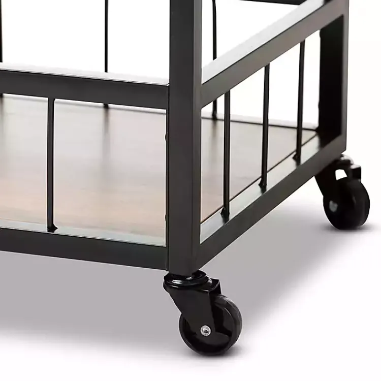 Kirklands Home Kitchen Islands & Bar Carts|Oak and Black Metal Bar Cart with Bottle Rack