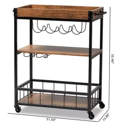 Kirklands Home Kitchen Islands & Bar Carts|Oak and Black Metal Bar Cart with Bottle Rack