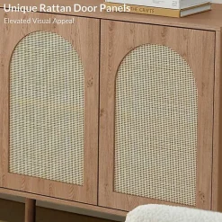Kirklands Home Cabinets & Sideboards|Oak and Natural Rattan 4-Door Sideboard Brown