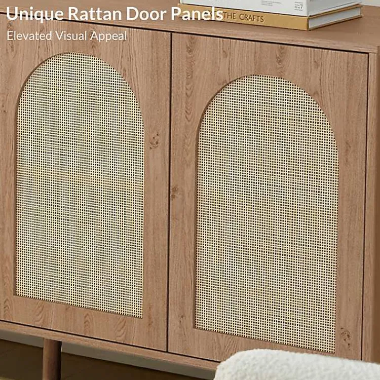 Kirklands Home Cabinets & Sideboards|Oak and Natural Rattan 4-Door Sideboard Brown