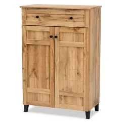 Kirklands Home Entryway Furniture|Oak 2-Door Grid Shoe Storage Cabinet Tan