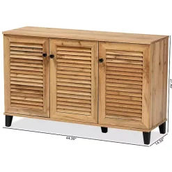 Kirklands Home Entryway Furniture|Oak 3-Door Slatted Shoe Storage Cabinet Brown