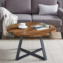 Kirklands Home Coffee Tables|Oak Urban Rustic Round Coffee Table Brown