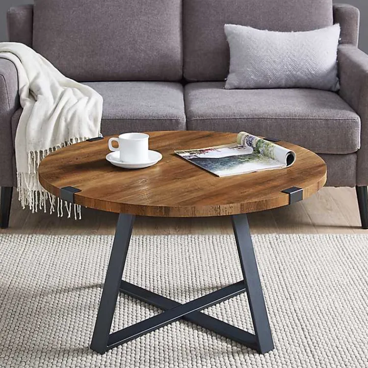 Kirklands Home Coffee Tables|Oak Urban Rustic Round Coffee Table Brown
