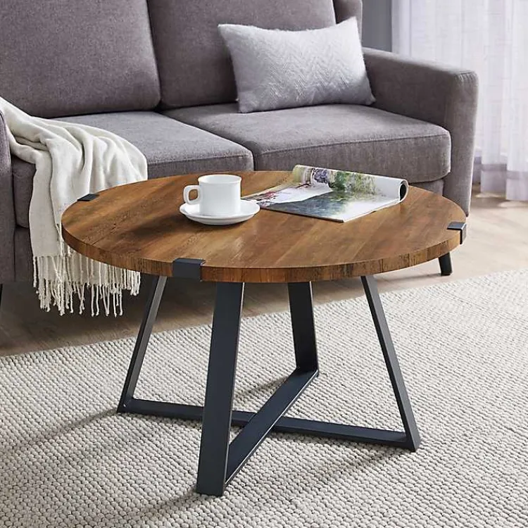 Kirklands Home Coffee Tables|Oak Urban Rustic Round Coffee Table Brown