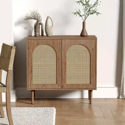 Kirklands Home Cabinets & Sideboards|Oak Wood and Arched Rat 2-Door Cabinet Tan