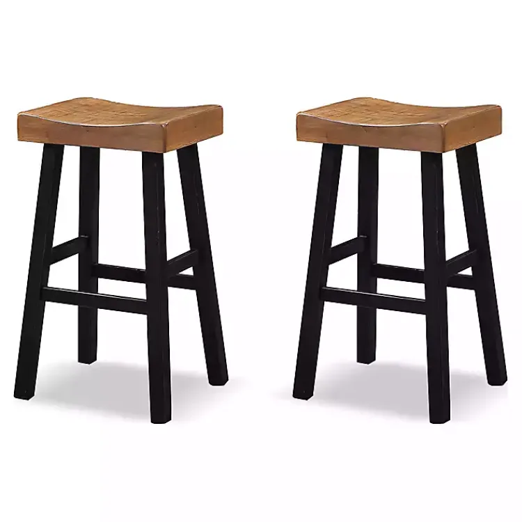Kirklands Home Bar Stools & Counter Height Stools|Oak Wood Backless Cooper Bar Stools, Set of 2 Brown