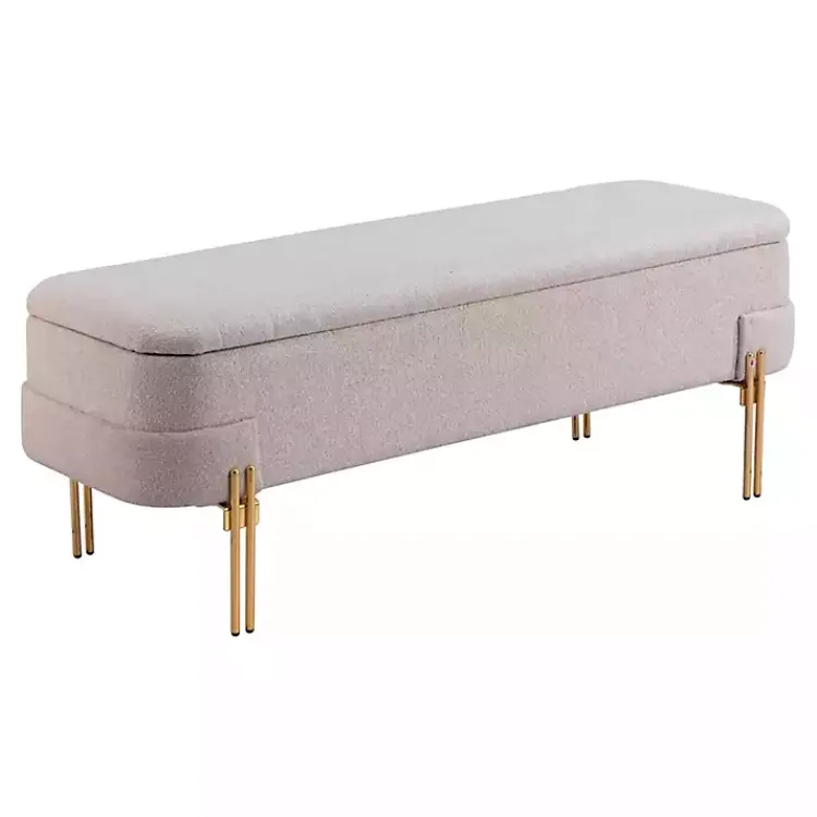 Kirklands Home Benches & Ottomans|Oatmeal Shearling Upholstered Storage Bench Tan