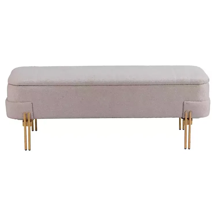 Kirklands Home Benches & Ottomans|Oatmeal Shearling Upholstered Storage Bench Tan