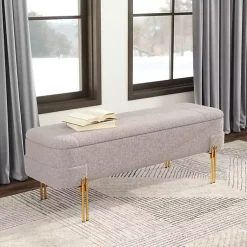 Kirklands Home Benches & Ottomans|Oatmeal Shearling Upholstered Storage Bench Tan