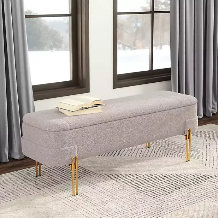 Kirklands Home Benches & Ottomans|Oatmeal Shearling Upholstered Storage Bench Tan