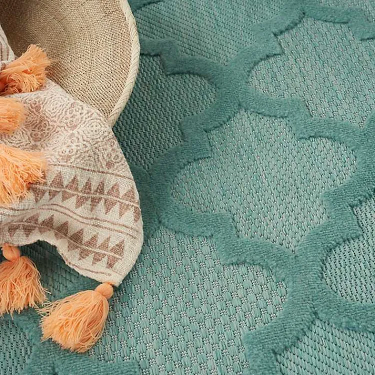 Kirklands Home Outdoor Rugs|Ocean Aqua Trellis Outdoor Area Rug, 4x6 Blue