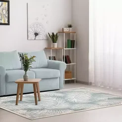 Kirklands Home Outdoor Rugs|Ocean Blue Palm Leaves Outdoor Area Rug, 7x9