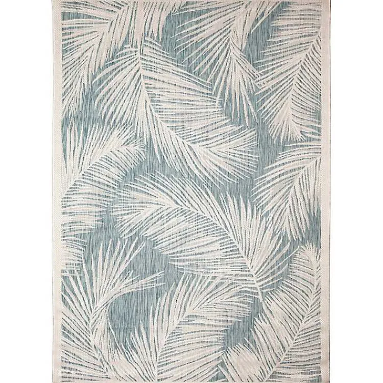 Kirklands Home Outdoor Rugs|Ocean Blue Palm Leaves Outdoor Area Rug, 7x9