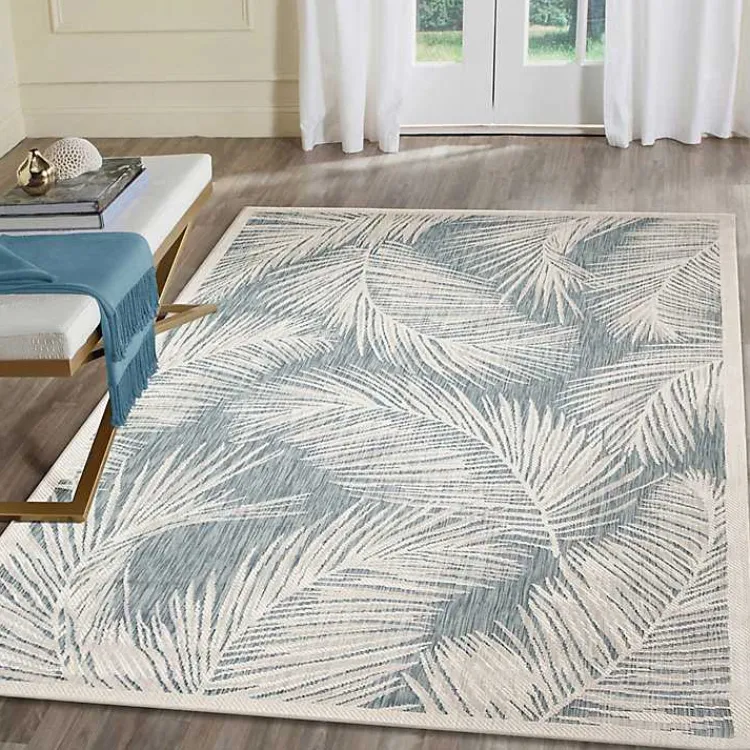 Kirklands Home Outdoor Rugs|Ocean Blue Palm Leaves Outdoor Area Rug, 7x9