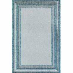 Kirklands Home Outdoor Rugs|Ocean Blue Threaded Frame Outdoor Area Rug, 4x7