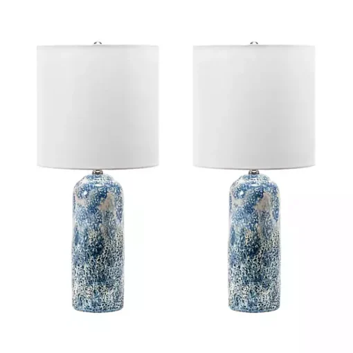 Kirklands Home Table Lamps|Ocean Blues Mottled Pillar Table Lamp White