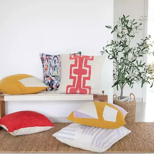 Outlet Ochre & Ivory Geometric Colorblock Throw Pillow Pillows