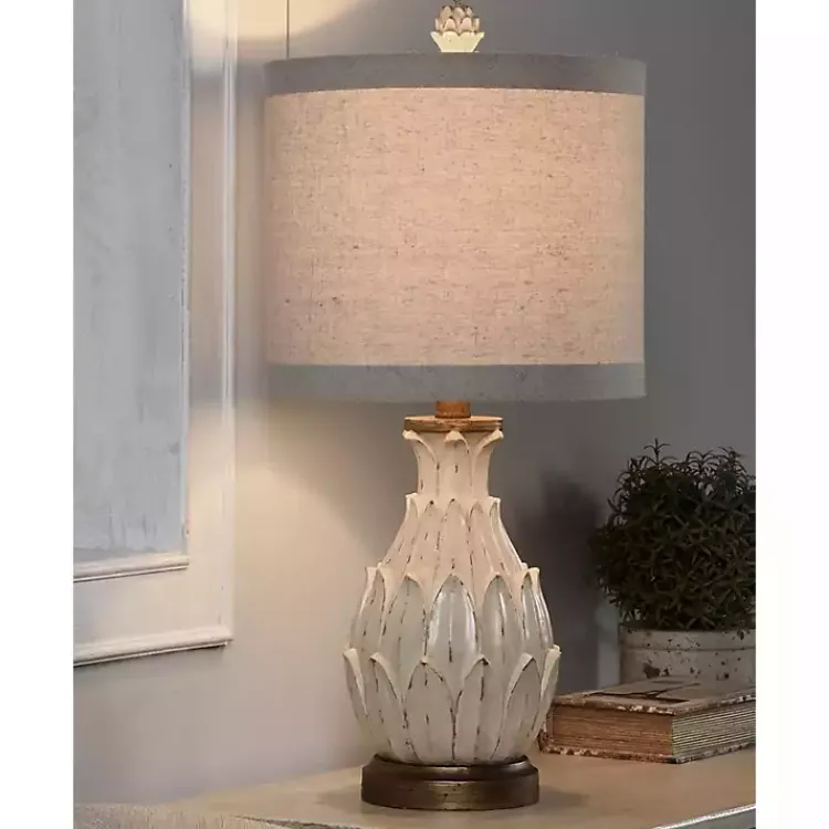 Kirklands Home Table Lamps|Off Beige Distressed Artichoke Table Lamp White