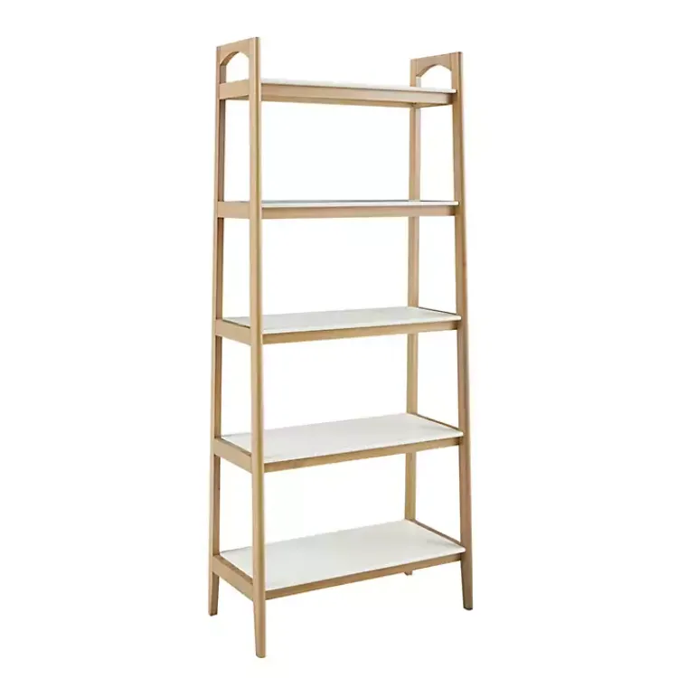 Kirklands Home Bookshelves|Off White Wood Shelves with Natural Frame Bookcase