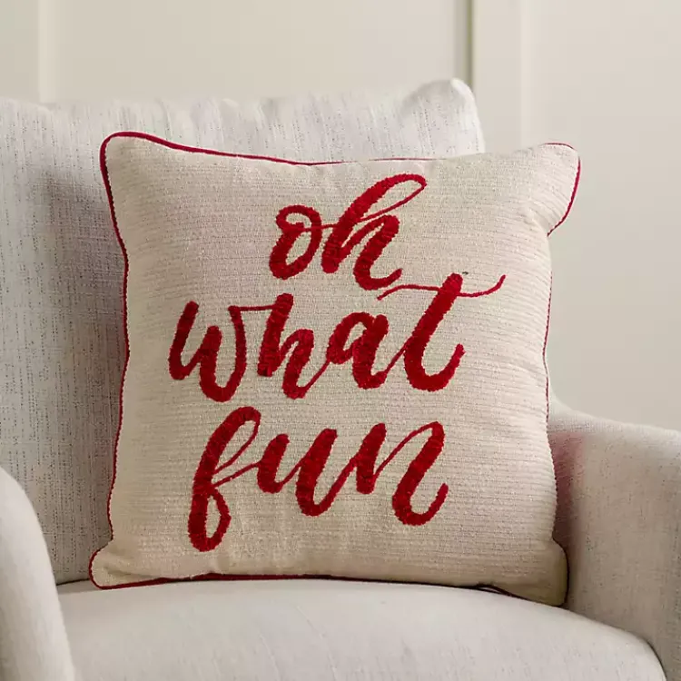 Hot Oh What Fun Embroidered Pillow Pillows