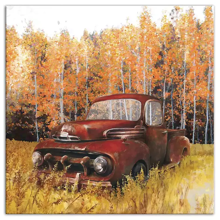 Hot Old Truck in a Fall Field Canvas Art Print Fall