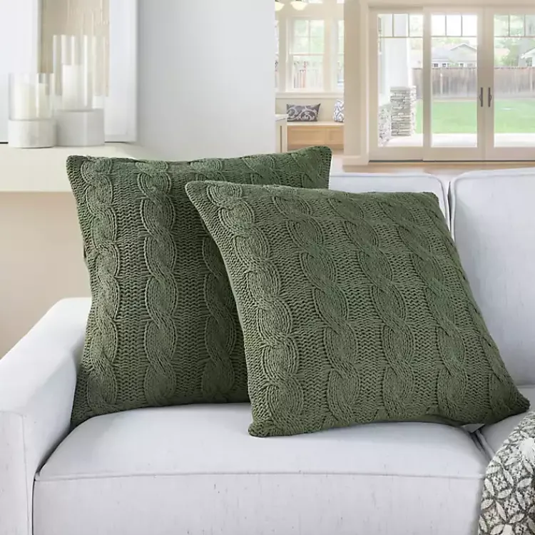 Online Olive Cable Knit Throw Pillows, Set of 2 Pillows