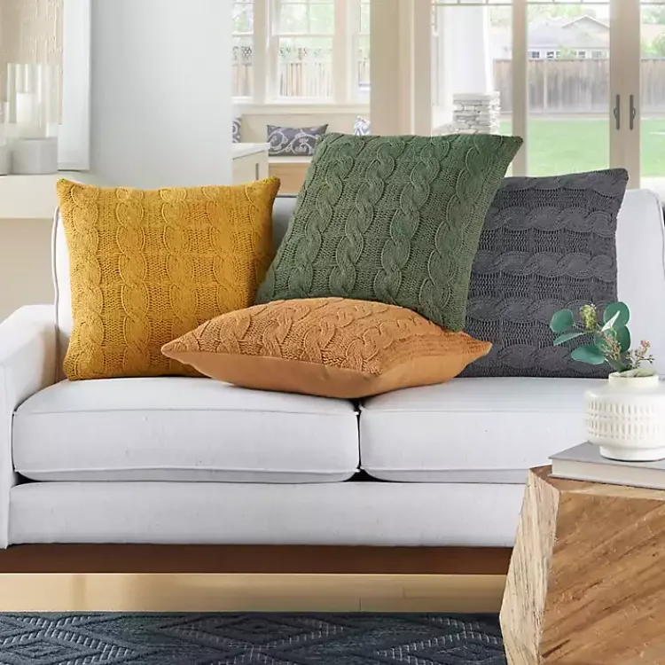 Online Olive Cable Knit Throw Pillows, Set of 2 Pillows