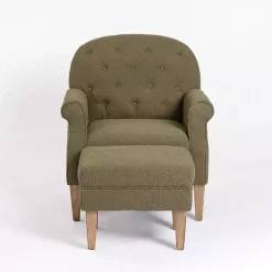 Kirklands Home Accent Chairs|Olive Boucle Tufted Chair & Ottoman Set Green